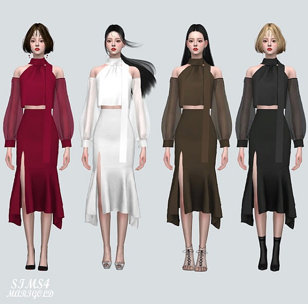 Chiffon OS Blouse With Midi Skirt from SIMS4 Marigold