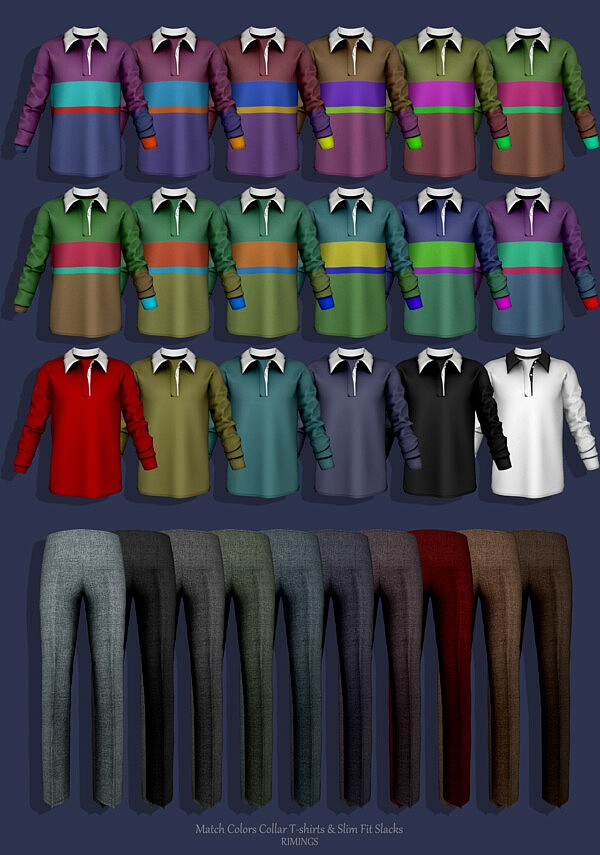 Match Colors Collar T shirts and Slim Fit Slacks from Rimings