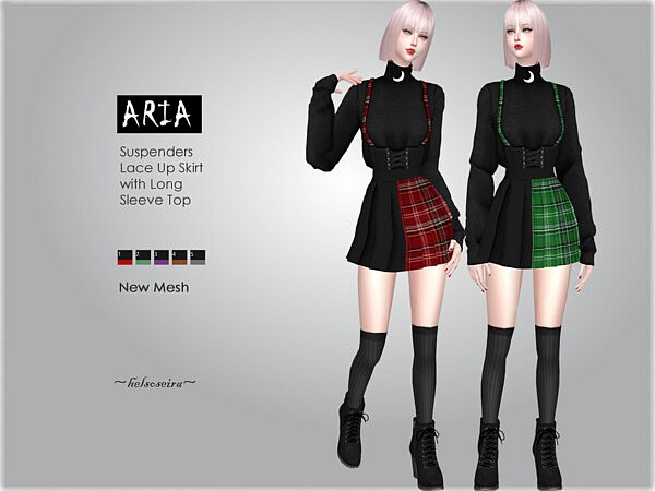 Aaria Suspender Outfit by Helsoseira from TSR
