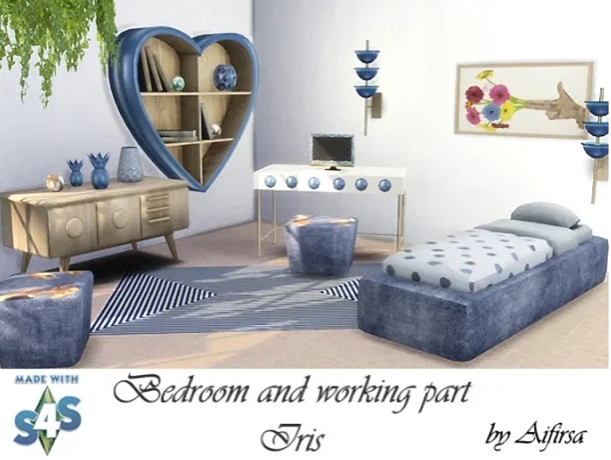 Bedroom with workstation Iris from Aifirsa Sims