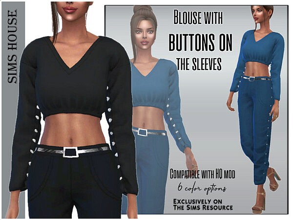 Blouse with buttons on the sleeves by Sims House from TSR