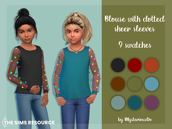Blouse with dotted sheer sleeves by MysteriousOo from TSR