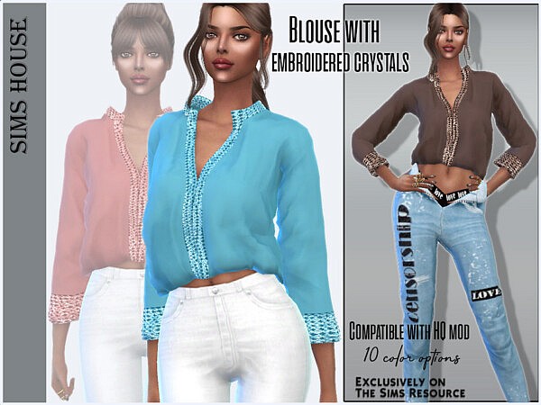 Blouse with embroidered crystals by Sims House from TSR