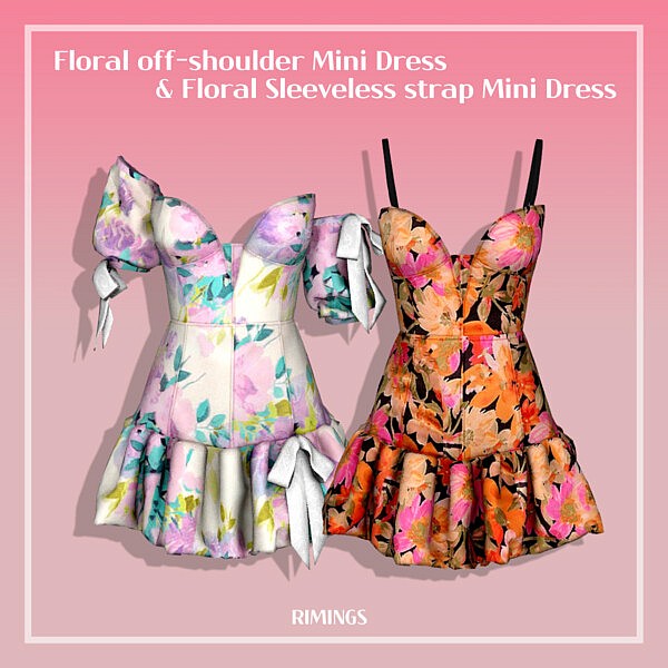 Floral off shoulder Mini Dress and Floral Sleeveless strap Mini Dress from Rimings