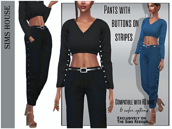 Pants with buttons on stripes by Sims House from TSR