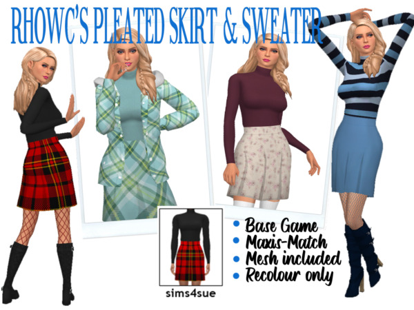RHOWC’S Pleated Skirt and Sweater from Sims 4 Sue