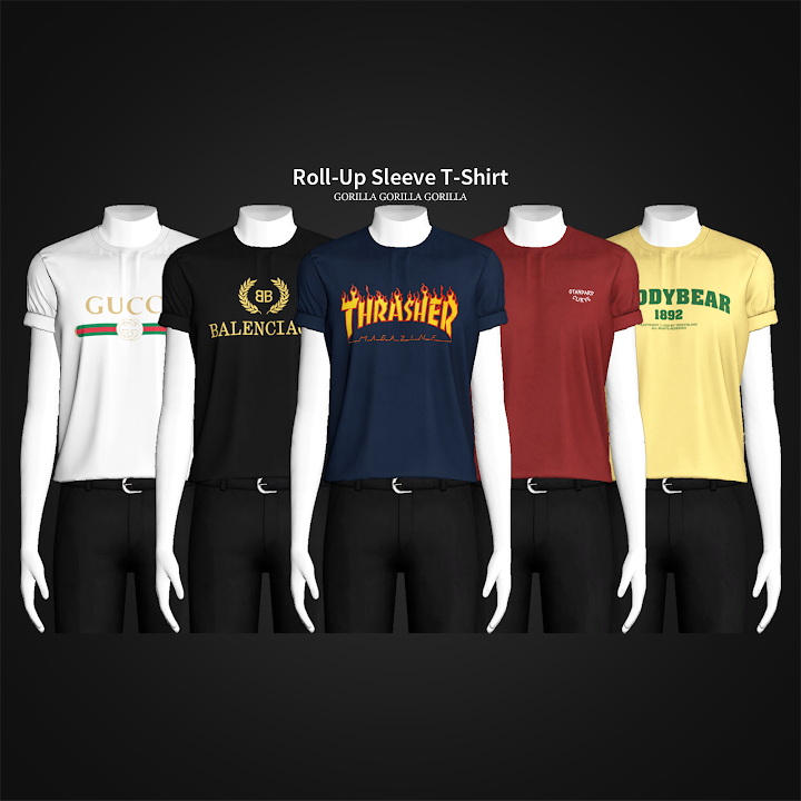 Roll-Up Sleeve T-Shirt from Gorilla • Sims 4 Downloads