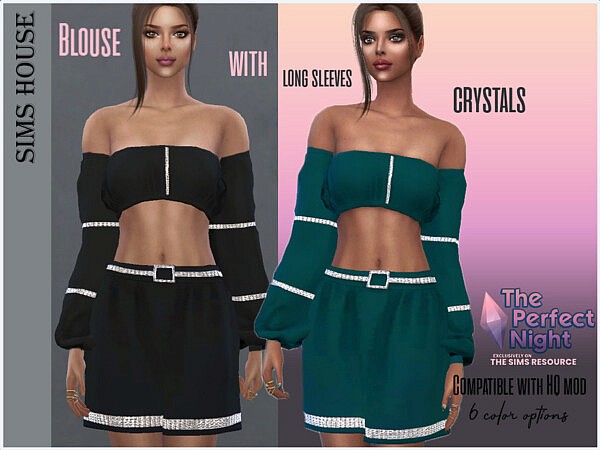 Blouse with long sleeves with crystals by Sims House from TSR