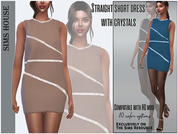 Straight short dress with crystals by Sims House from TSR