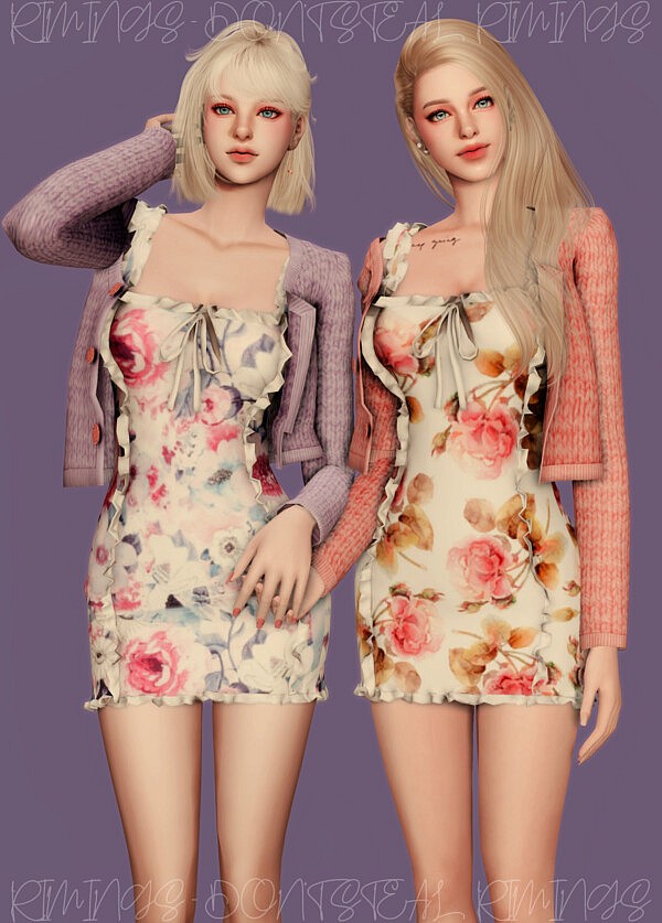 Cardigan and Floral Frill Sleeveless Dress from Rimings