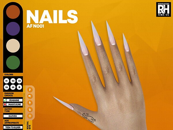 AF Nails N001 from Red Head Sims