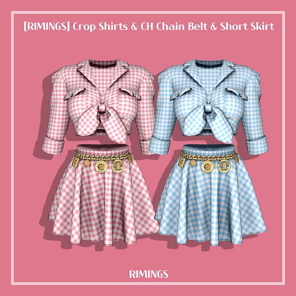 Crop Shirts & Chain Belt & Short Skirt from Rimings
