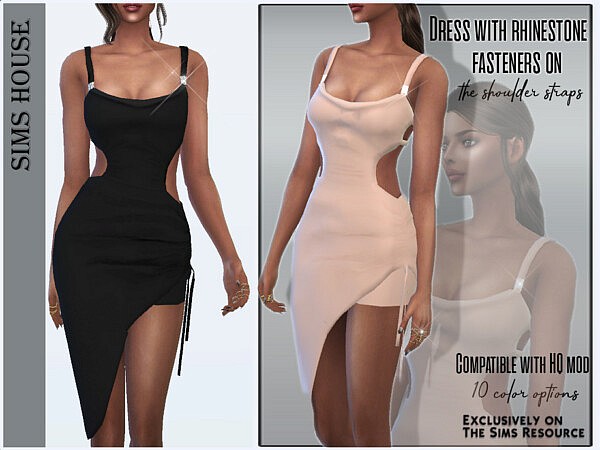 Dress with rhinestone fasteners on the shoulder straps by Sims House from TSR