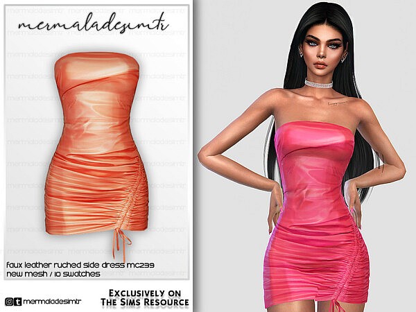 Faux Leather Ruched Side Dress by mermaladesimtr from TSR
