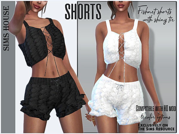 Fishnet shorts with shiny tie by Sims House from TSR