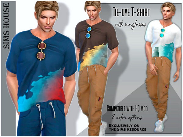 Tie-dye T-shirt with sunglasses by Sims House from TSR • Sims 4 Downloads