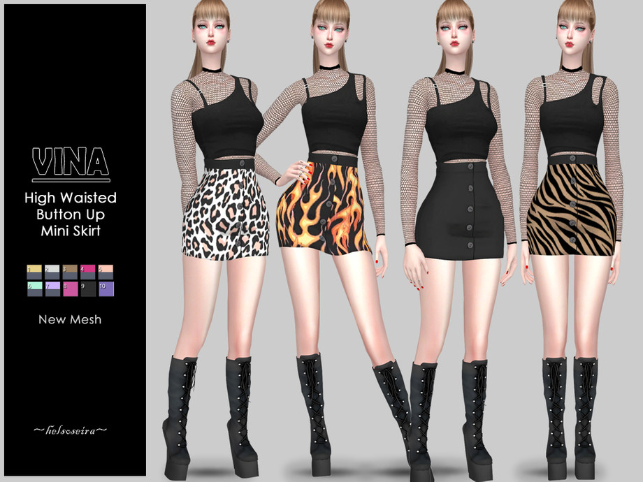 Vina Button Up Skirt By Helsoseira From Tsr • Sims 4 Downloads