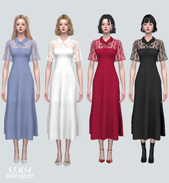WW Lace See Through Ribbon Long Dress from SIMS4 Marigold