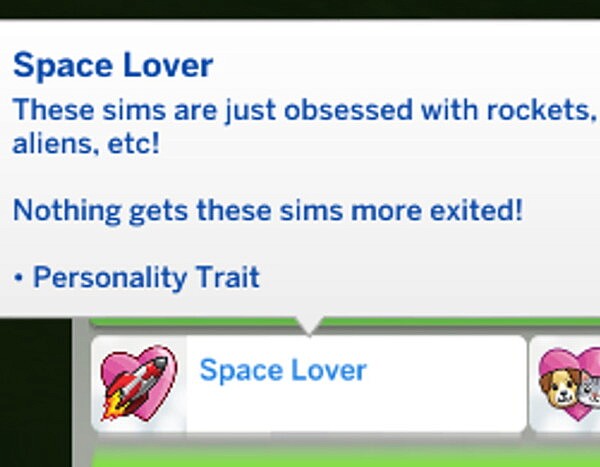 Space lover custom trait by Infinity from Mod The Sims