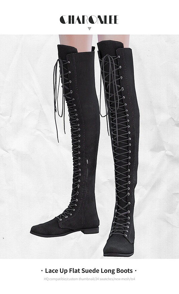 Lace Up Flat Suede Long Boots from Charonlee