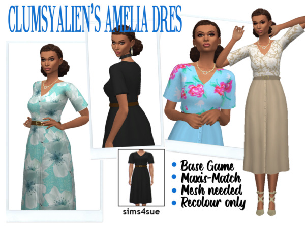 CLUMSYALIEN’S Amelia Dress from Sims 4 Sue