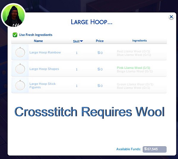 Crossstitch Requires Wool by Zafire from Mod The Sims