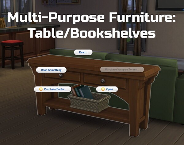 Multi Purpose Furniture Table and Bookshelves by  Ilex from Mod The Sims