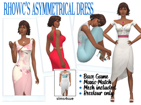 RHOWC’S Asymetrical Dress Recolored from Sims 4 Sue