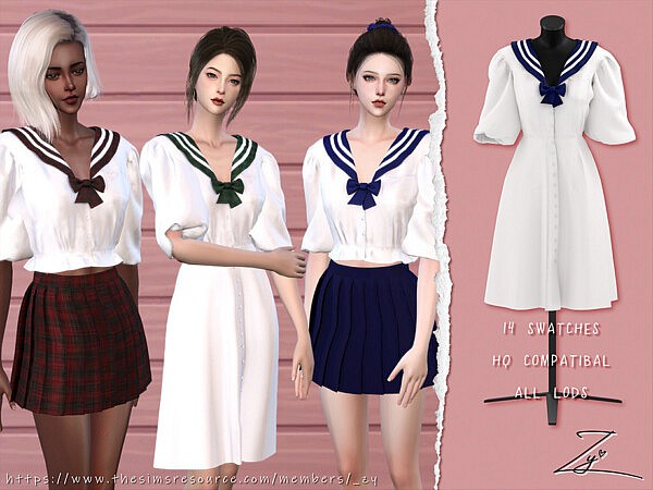 Sailor Style Poplin Dress by zy from TSR