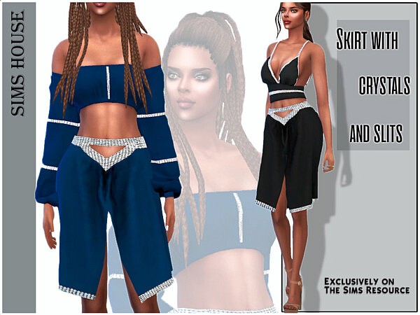 Skirt with crystals and slits by Sims House from TSR