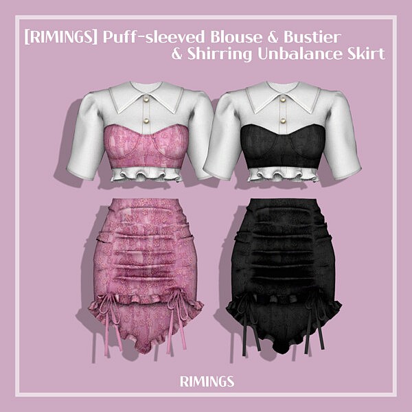 Puff Sleeved Blouse and Unbalance Skirt from Rimings