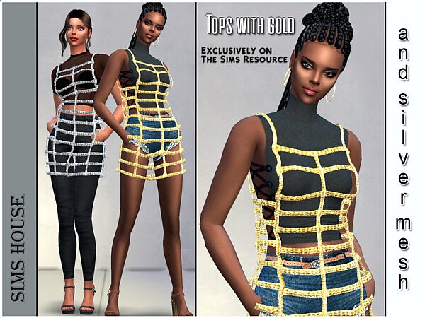 Tops with gold and silver mesh by Sims House from TSR