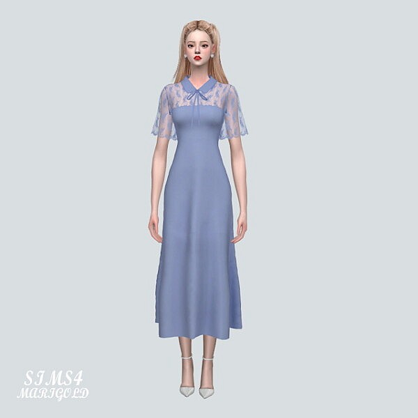 WW Lace See Through Ribbon Long Dress from SIMS4 Marigold