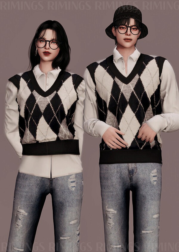 Diamond Pattern Knit Vest and Shirt from Rimings