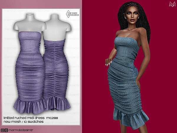 Knitted Ruched Midi Dress MC288 by mermaladesimtr from TSR