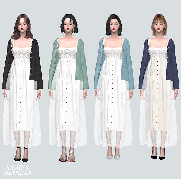 78 Cardigan With Lace Long Dress from SIMS4 Marigold