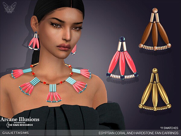 Arcane Illusions   Egyptian Coral and Hardstone Fan Earrings by feyona from TSR