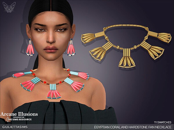 Arcane Illusions   Egyptian Coral and Hardstone Fan Necklace by feyona from TSR