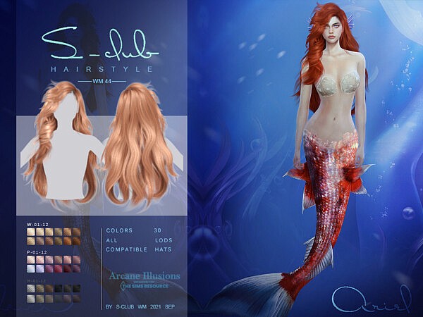 Arcane Illusion Long curly hairstyle for mermaid by S Club from TSR