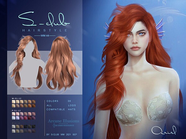 Arcane Illusion Long curly hairstyle for mermaid by S Club from TSR