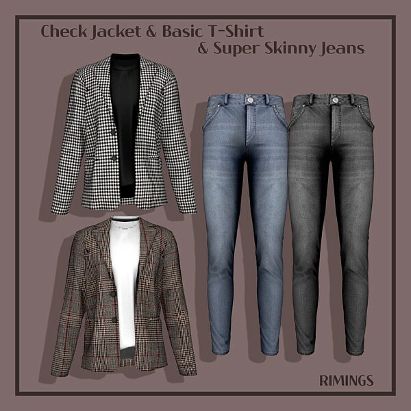 Check Jacket, Basic T Shirt and Super Skinny Jeans from Rimings