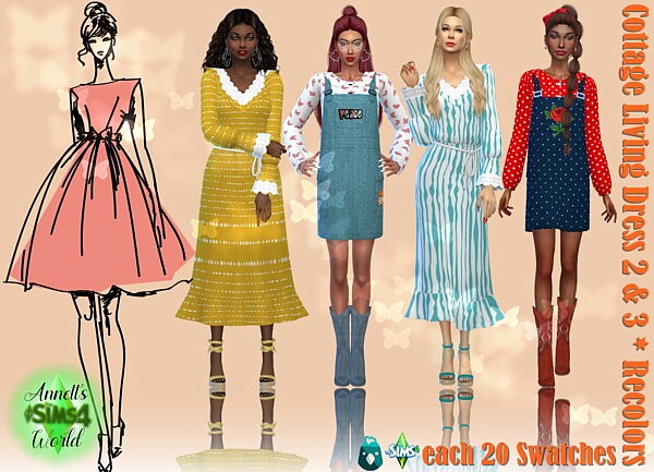 Cottage Living Dress 2 and 3 recolor from Annett`s Sims 4 Welt