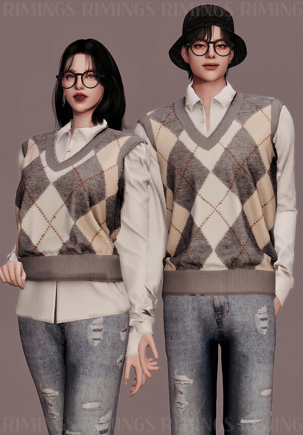 Diamond Pattern Knit Vest and Shirt from Rimings