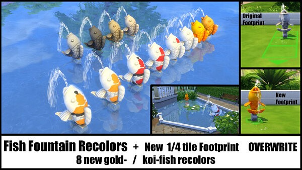 Fish Fountain Recolor and Changed Footprint by Bakie from Mod The Sims
