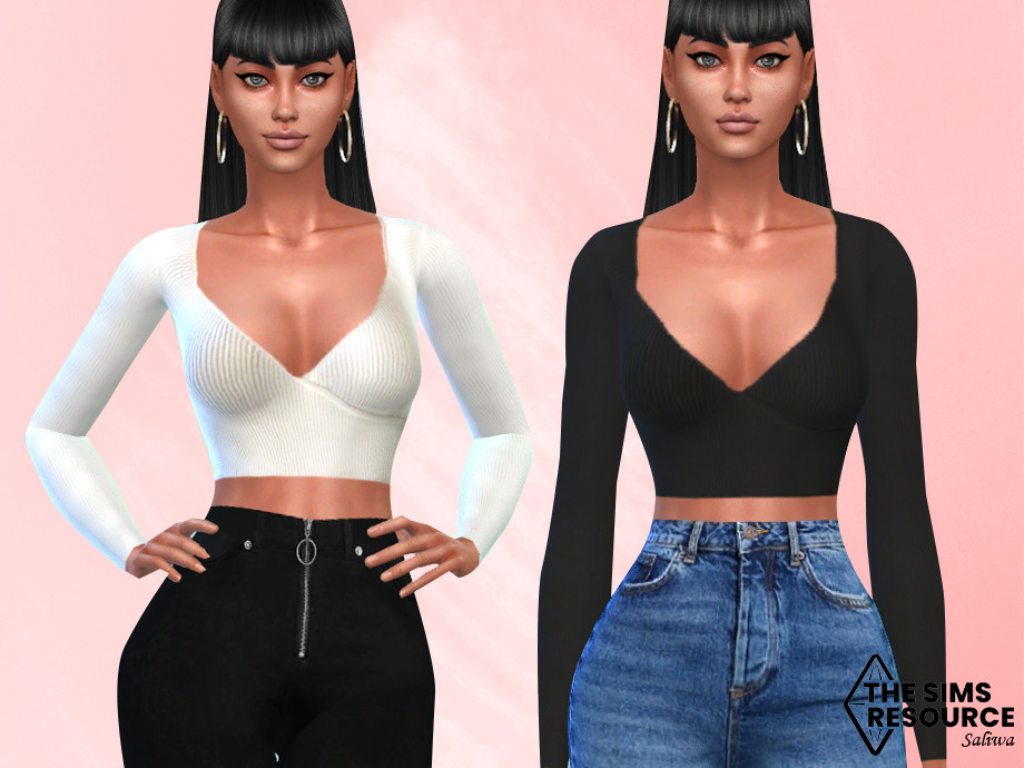 Long Sleeve V Neck Top by Saliwa from TSR • Sims 4 Downloads