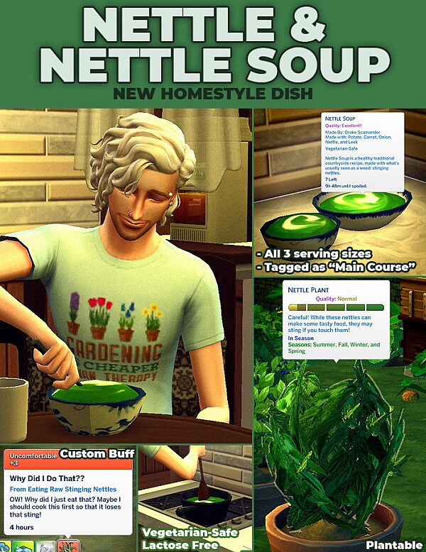 Nettle Soup and Harvestable Nettle by RobinKLocksley from Mod The Sims