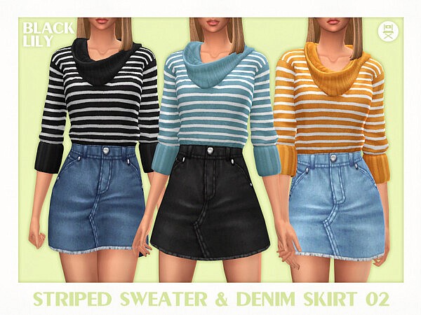 Striped Sweater and Denim Skirt 02 by Black Lily from TSR