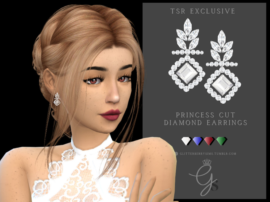 Princess Cut Diamond Earrings By Glitterberryfly From Tsr • Sims 4