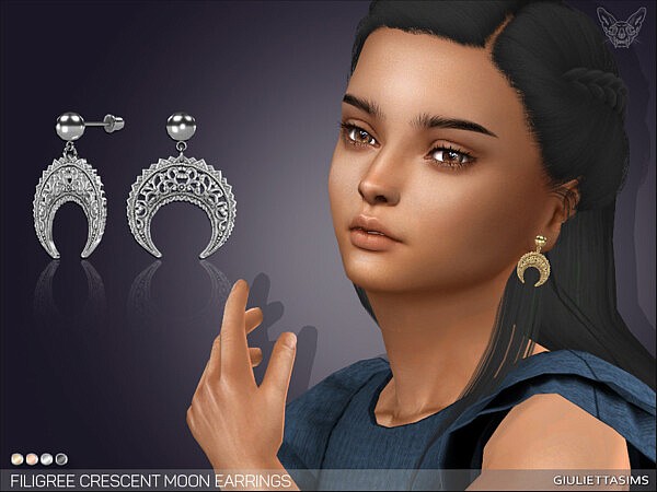 Filigree Crescent Moon Earrings For Kids by feyona from TSR