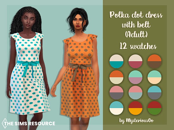 Polka dot dress with belt by MysteriousOo from TSR